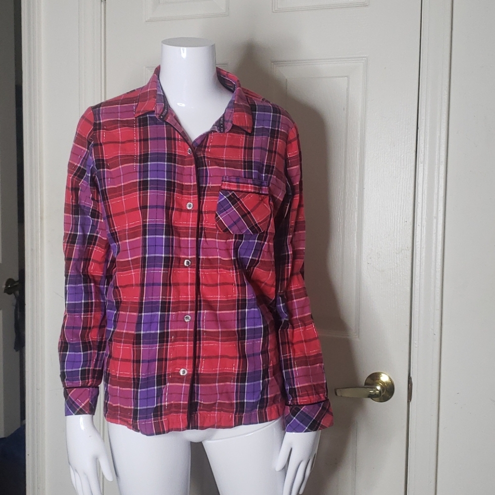 Victoria's Secret Plaid Button Down Top Small - Picture 2 of 7
